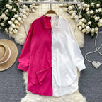 Idle Style Mid-length Color Matching Shirt - Viexta