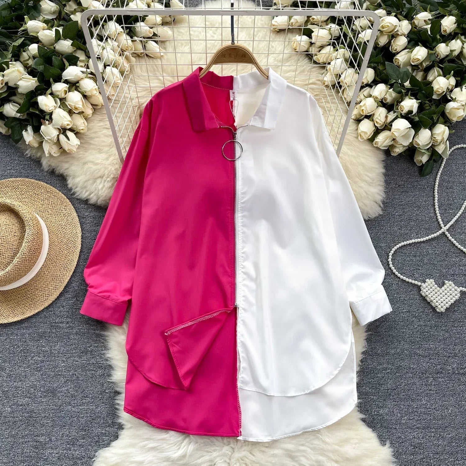 Idle Style Mid-length Color Matching Shirt - Viexta
