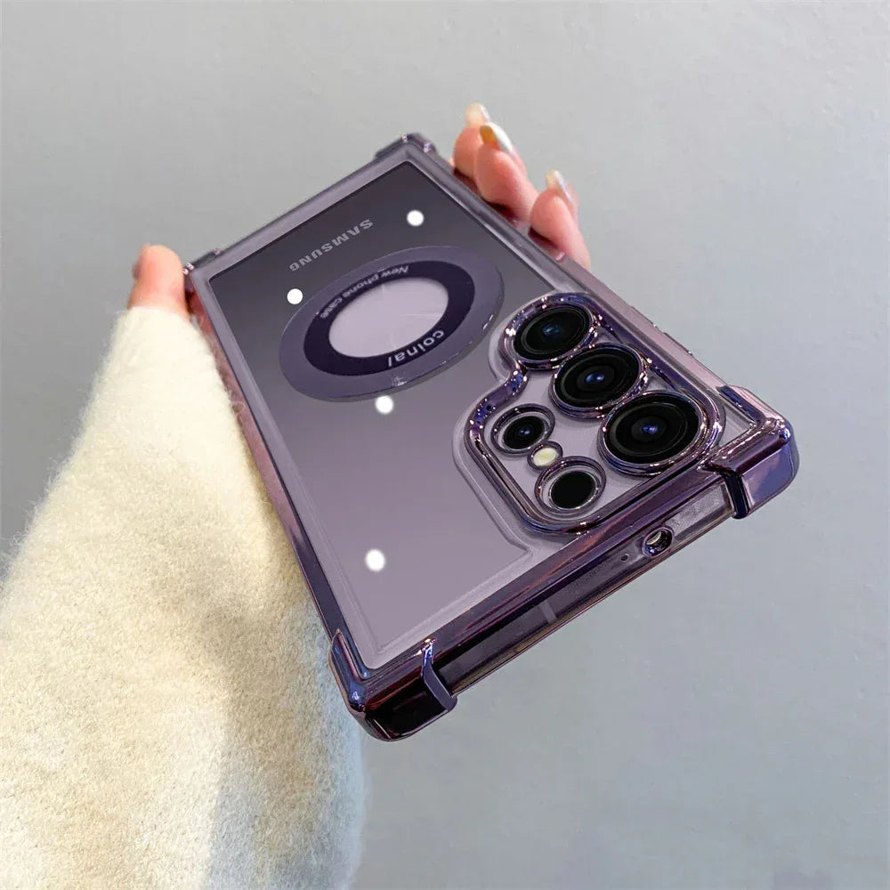 Magnetic Suction Airbag Electroplating Transparent Samsung Case - Viexta