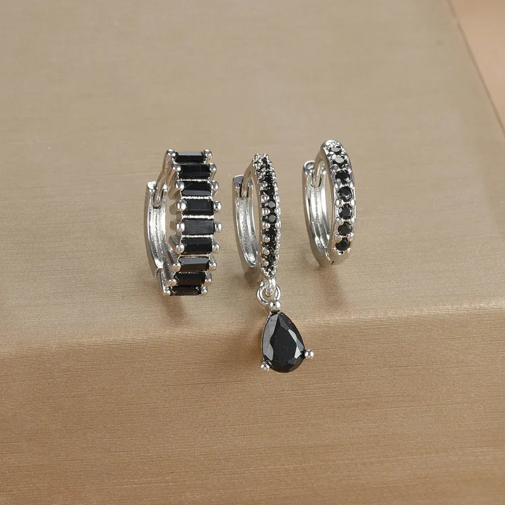 3piece Water Drop Diamond Gold Plated Earrings with Helix - Viexta