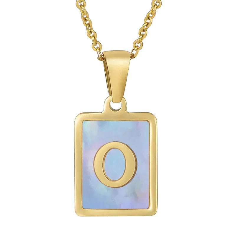 Titanium Steel 26 English Letter Blue Shell Necklace - Viexta