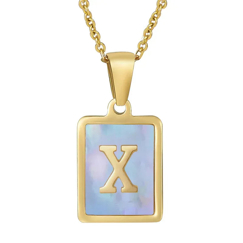 Titanium Steel 26 English Letter Blue Shell Necklace - Viexta