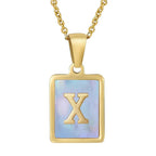 Titanium Steel 26 English Letter Blue Shell Necklace - Viexta