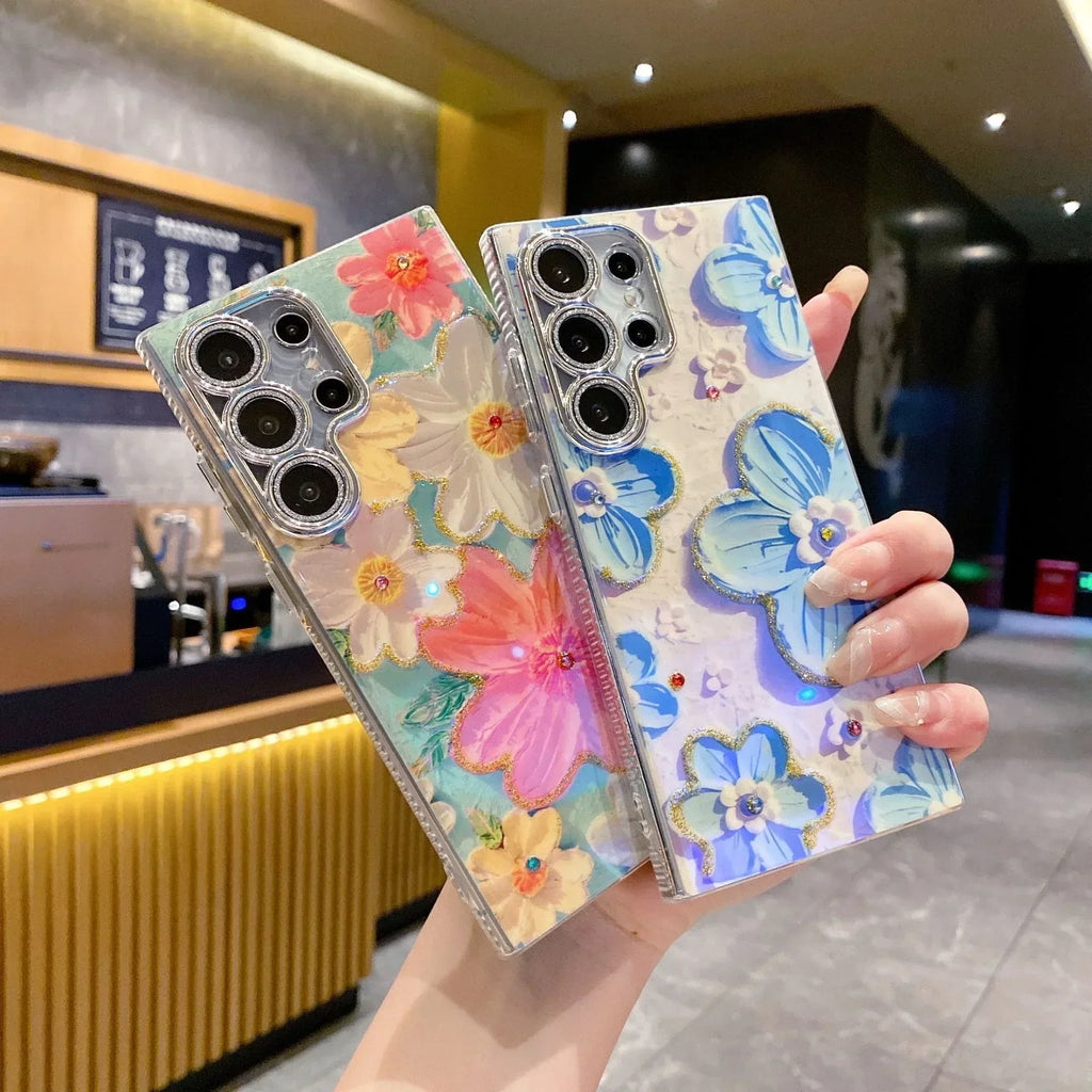 Luxury Rhinestone Oil Painting Flower Samsung Phone Case - Viexta