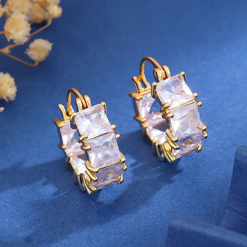 Micro-inlaid Square Zircon Earrings - Viexta