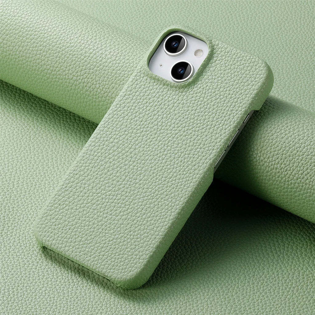 litchi-grain-plain-leather-iphone-case - Viexta