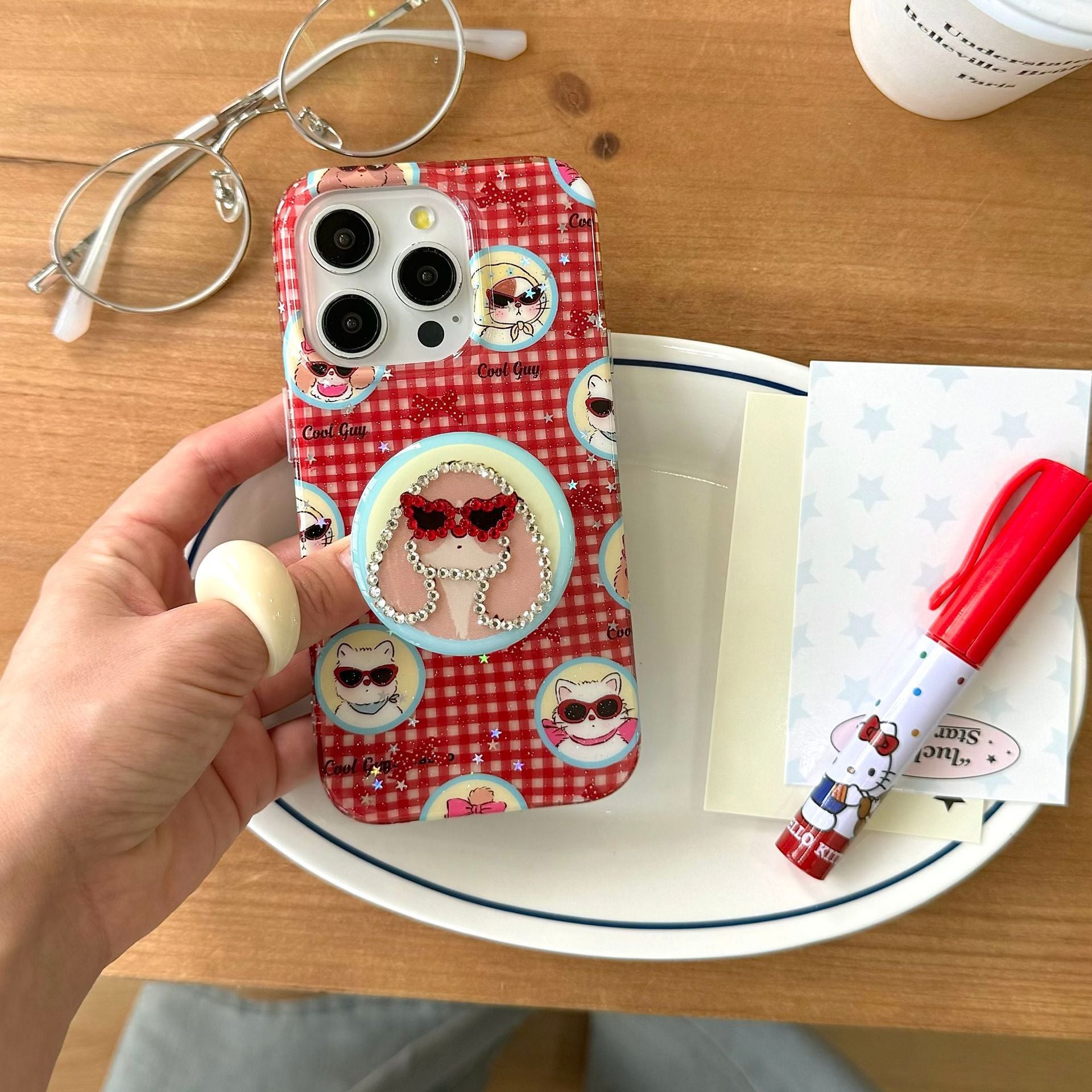 Cartoon Glasses Puppy Spot Drill iPhone Case