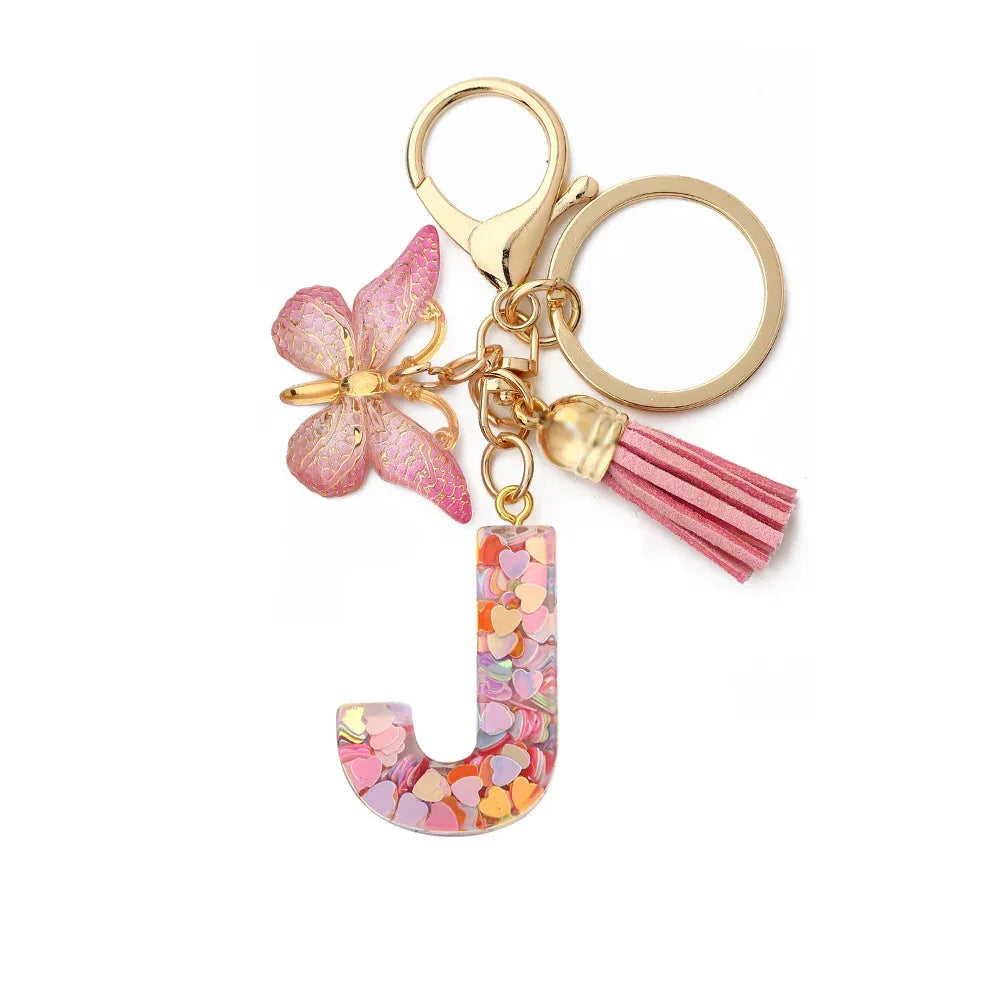 Resin English Letter Epoxy Butterfly Pendant Key Ring - Viexta