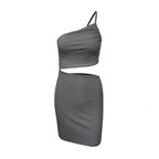 Niche Shoulder Drawstring Dress - Viexta