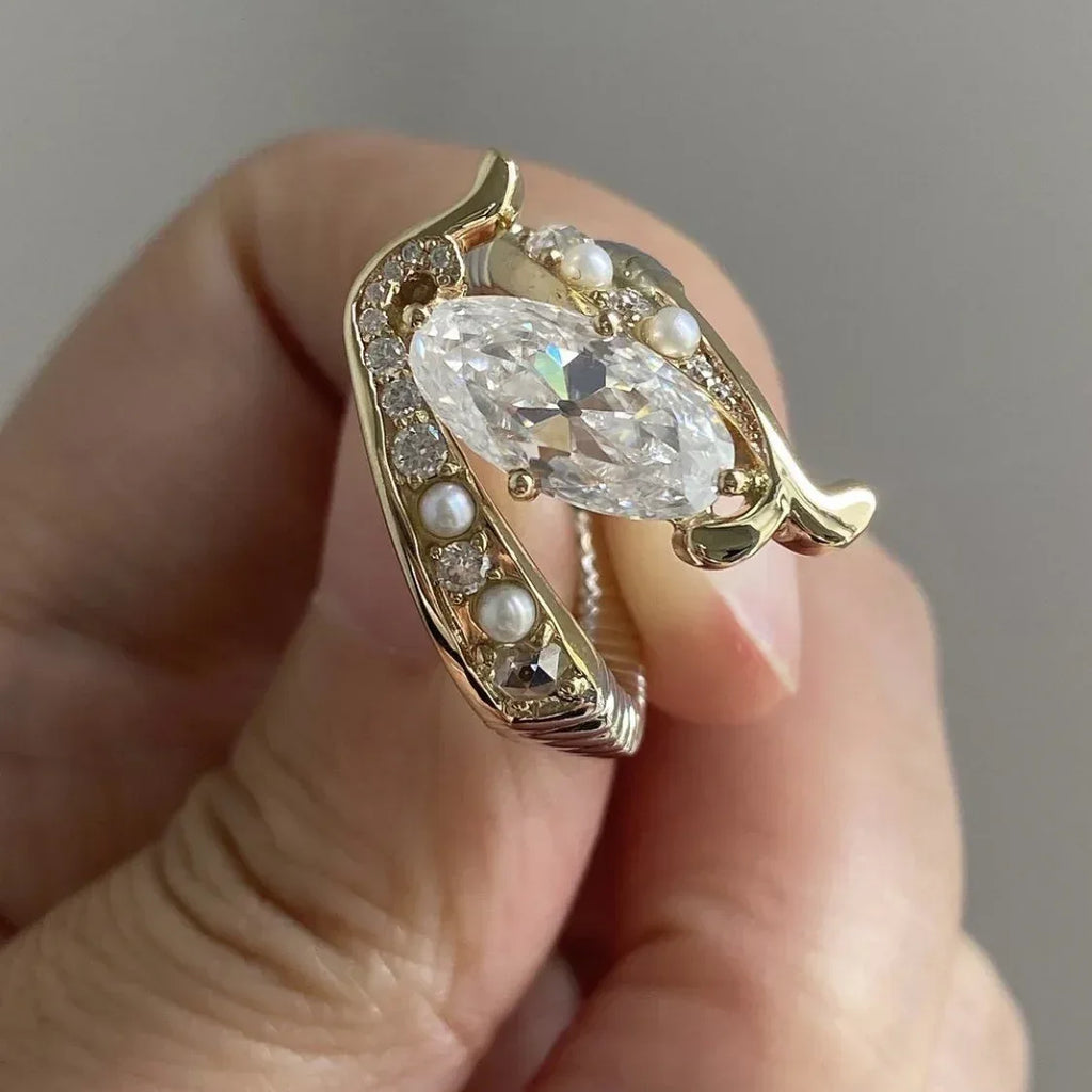 Inlaid Pearl Zircon Ring - Viexta