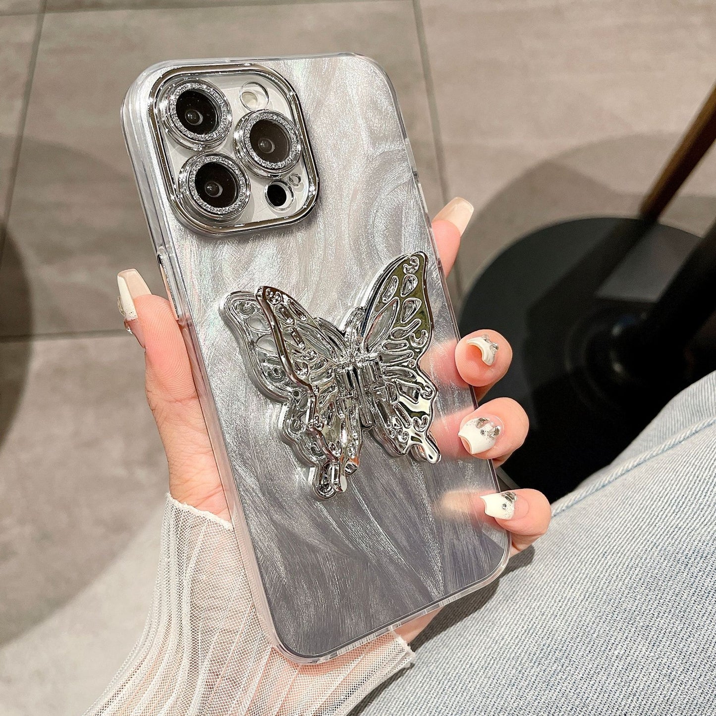 Aurora Three-dimensional Butterfly Bracket iPhone Case