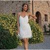 V-neck Strap Feather Stitching Dress - Viexta