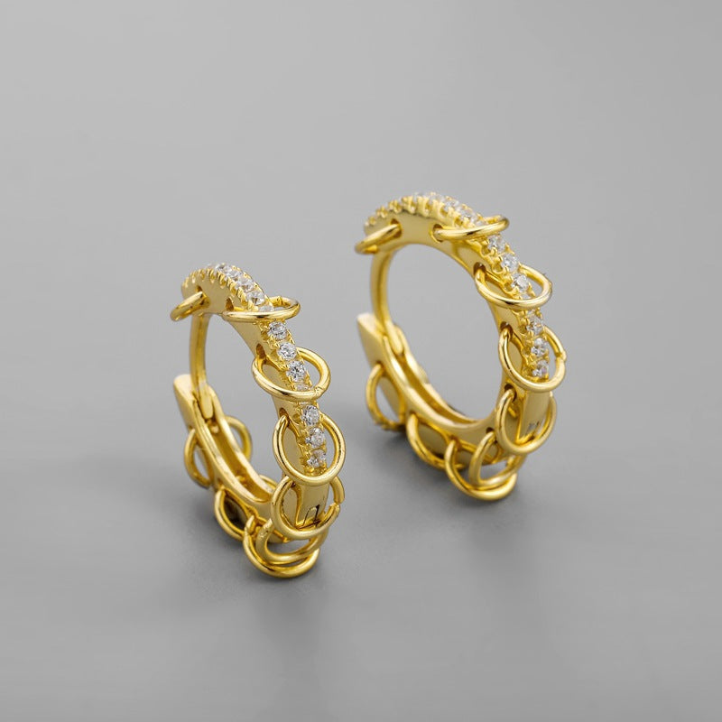 Diamond-embedded Gold-plated Versatile Earrings