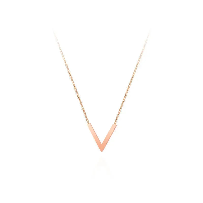 Rose Gold V-shaped Titanium Steel Necklace - Viexta