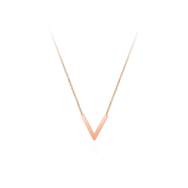 Rose Gold V-shaped Titanium Steel Necklace