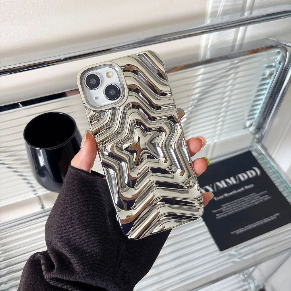 three-dimensional-silver-star-soft-shell-iphone-case - Viexta