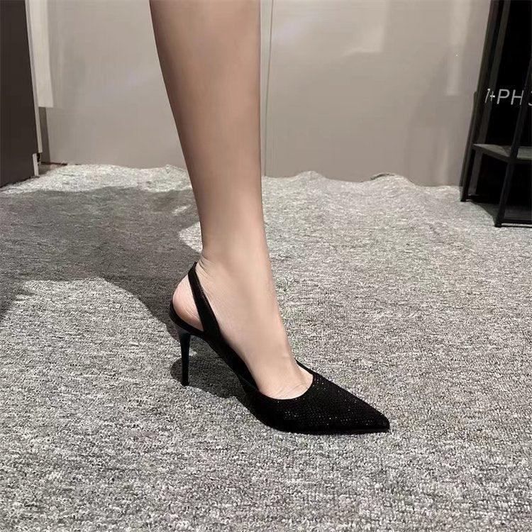 Rhinestone Patent Leather Closed Toe Heels - Viexta