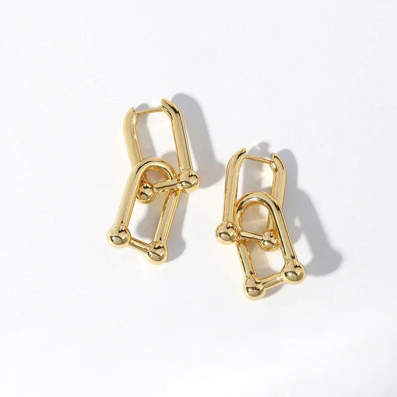 Diamond-embedded Gold-plated Versatile Earrings - Viexta
