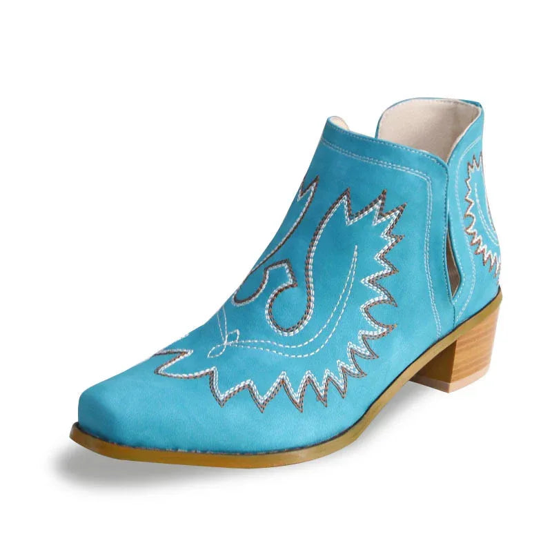 Embroidered Chunky Heel Tube Boots - Viexta