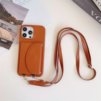 Card Holder Lanyard Litchi Sling Shoulder IPhone Case