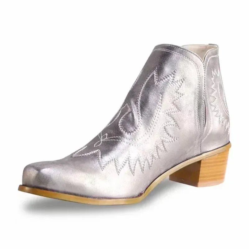 Embroidered Chunky Heel Tube Boots - Viexta