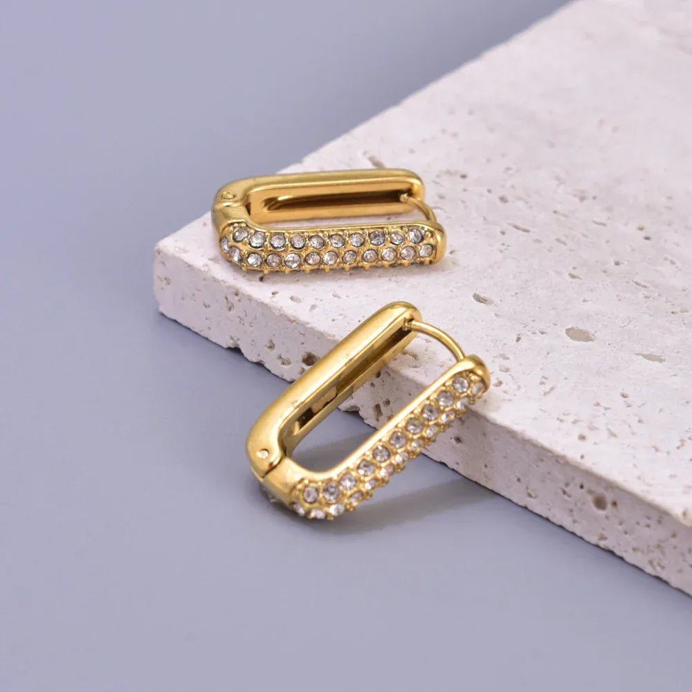 18k Gold-plated Square Inlaid Earrings - Viexta