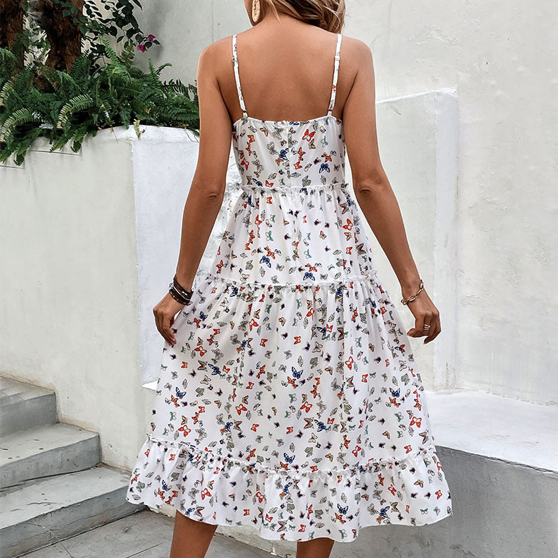 Summer V-neck Strap Printed Dress