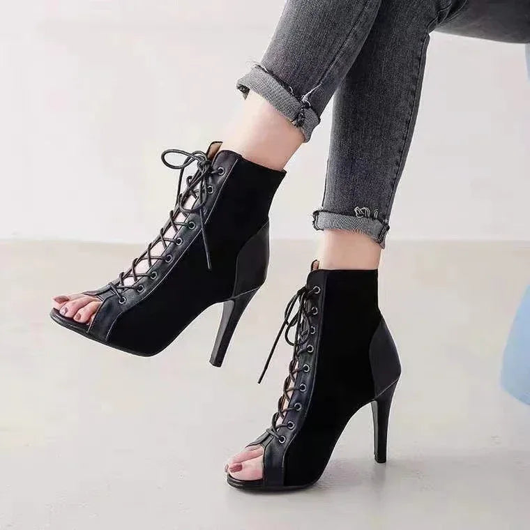 Stiletto Lace-up Peep Toe Heels - Viexta