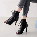 Stiletto Lace-up Peep Toe Heels - Viexta