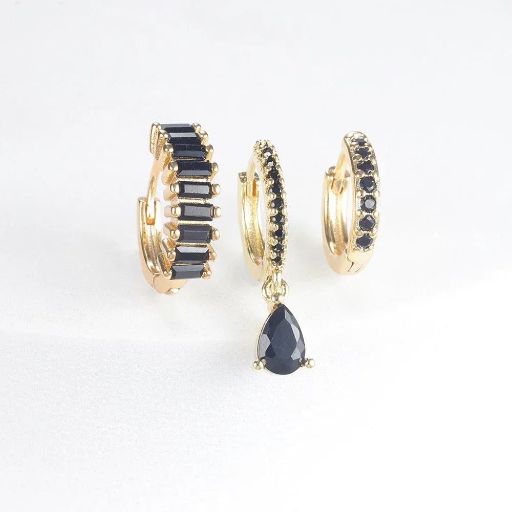 3piece Water Drop Diamond Gold Plated Earrings with Helix - Viexta