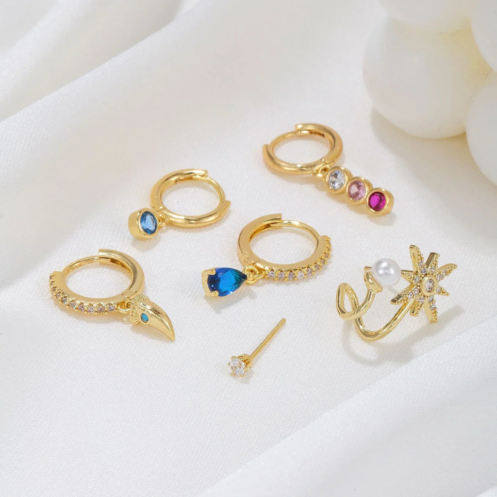 6piece Flower Pearl Stud Earrings - Viexta