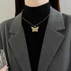 Titanium Steel Micro-inlaid Butterfly Zircon Necklace