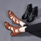 Peep Toe Hollow-out One-word Wedge Heels - Viexta