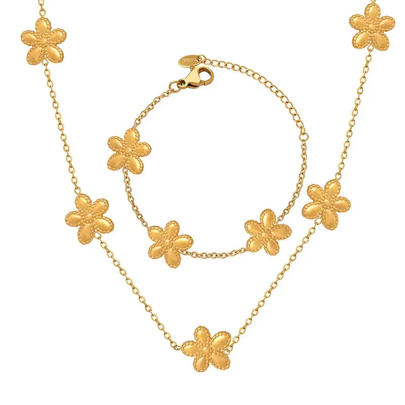 Niche Round Flower Bracelet And Necklace Set - Viexta
