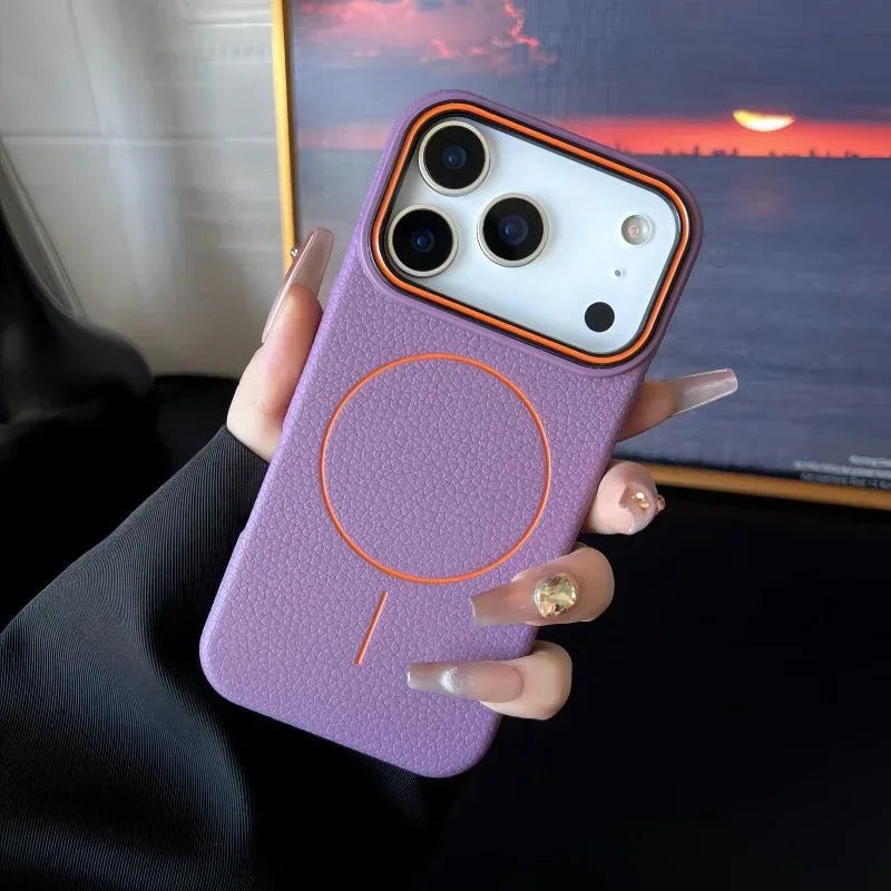 Magnetic Ring Litchi Pattern iPhone Case - Viexta