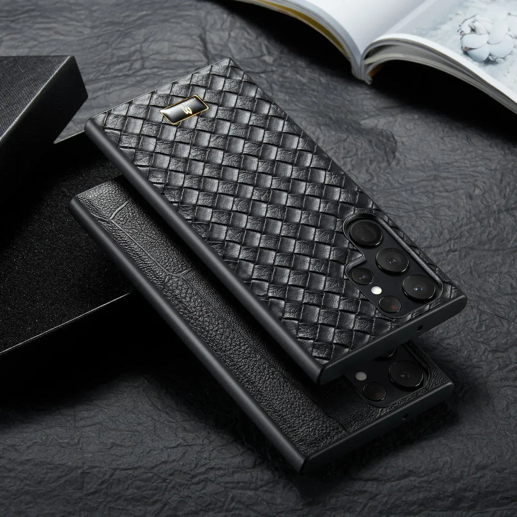 solid-color-business-leather-pattern-samsung-phone-case - Viexta