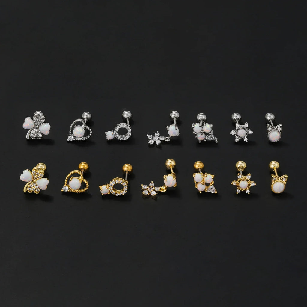 Colorful Opal Titanium Steel Stud Earrings - Viexta