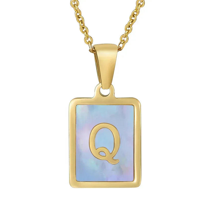 Titanium Steel 26 English Letter Blue Shell Necklace - Viexta