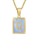 Titanium Steel 26 English Letter Blue Shell Necklace - Viexta