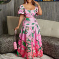 Casual Wild Leaves Gradient Printing Two-piece Dress - Viexta
