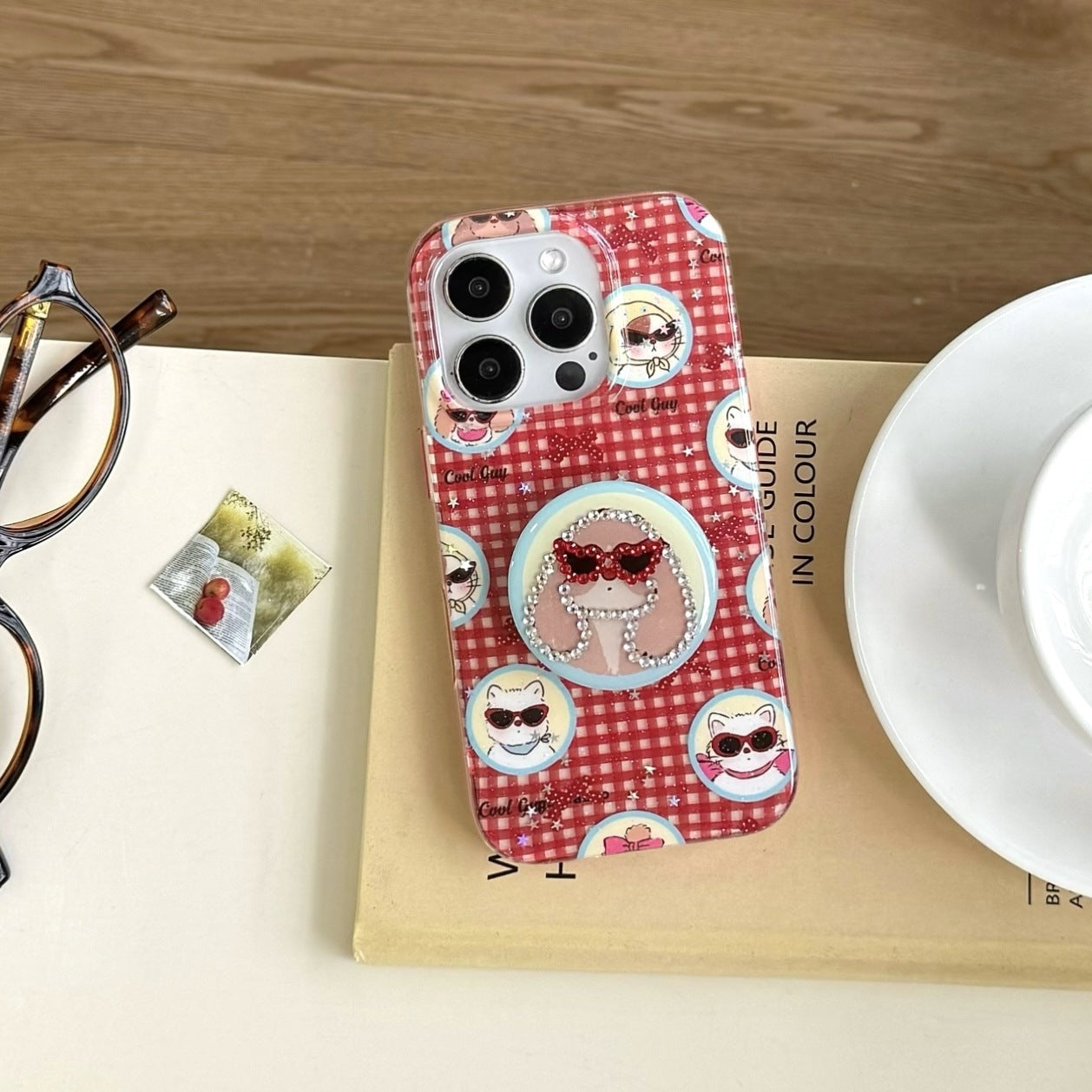Cartoon Glasses Puppy Spot Drill iPhone Case