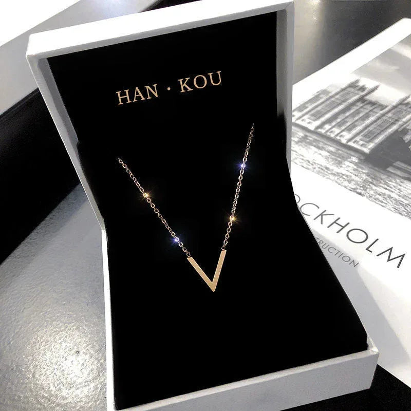 Rose Gold V-shaped Titanium Steel Necklace - Viexta