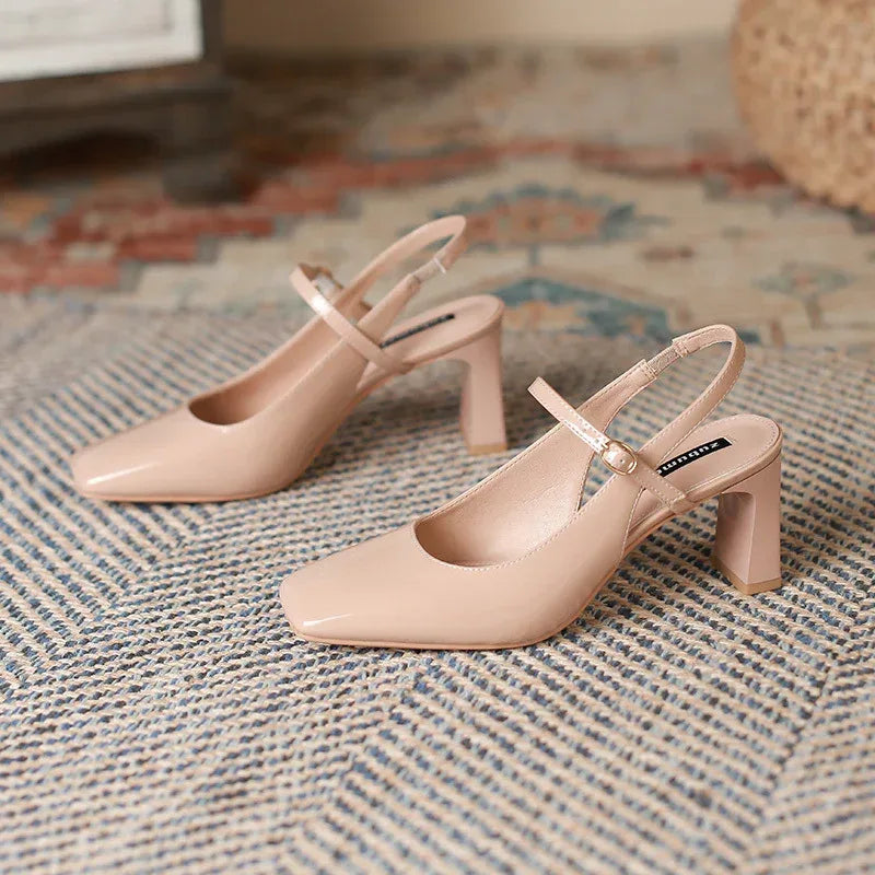 French Retro Square Toe High Heels - Viexta