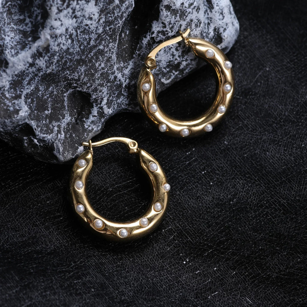 Water Drop Round Crescent Hollow Stainless Steel Earrings - Viexta