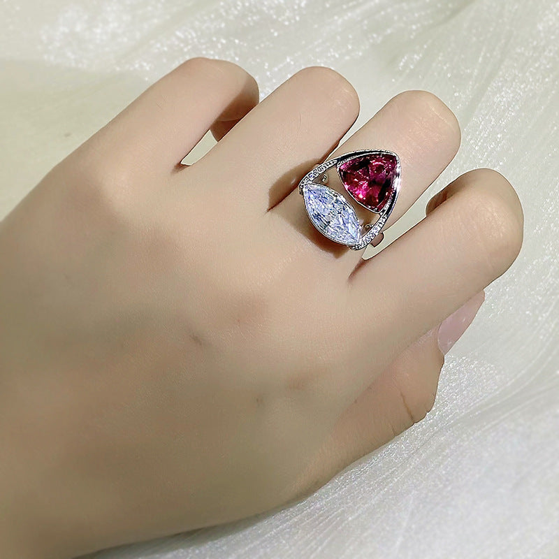 S925 Red Zircon Ring