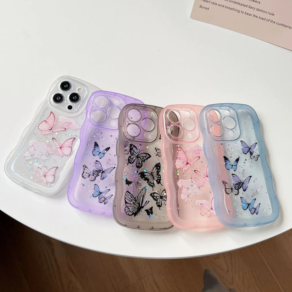 painted-butterfly-glitter-transparent-drop-resistant-iphone-cover - Viexta