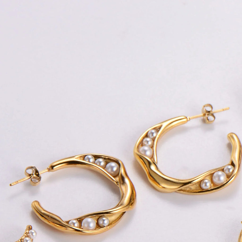 Water Drop Round Crescent Hollow Stainless Steel Earrings - Viexta