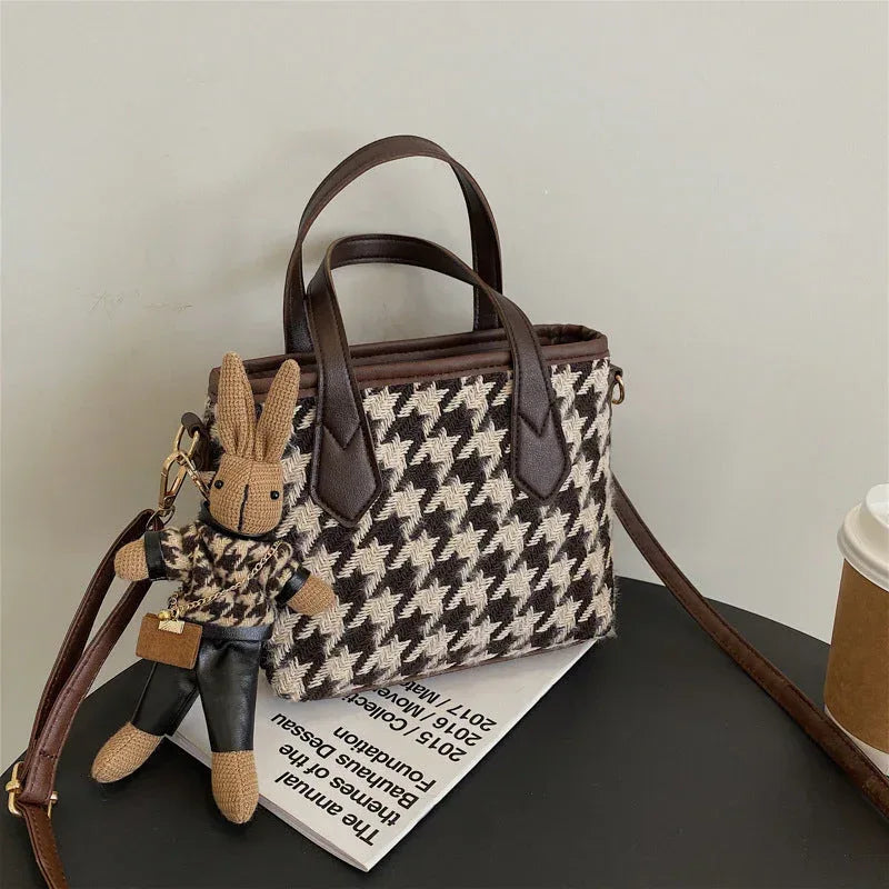 Houndstooth Shoulder Portable Bag - Viexta