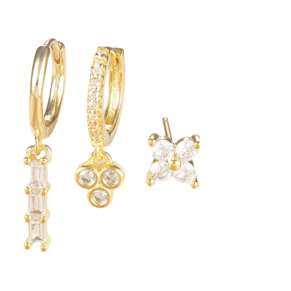 3piece Luxury Flowers Zircon Plated Studs - Viexta
