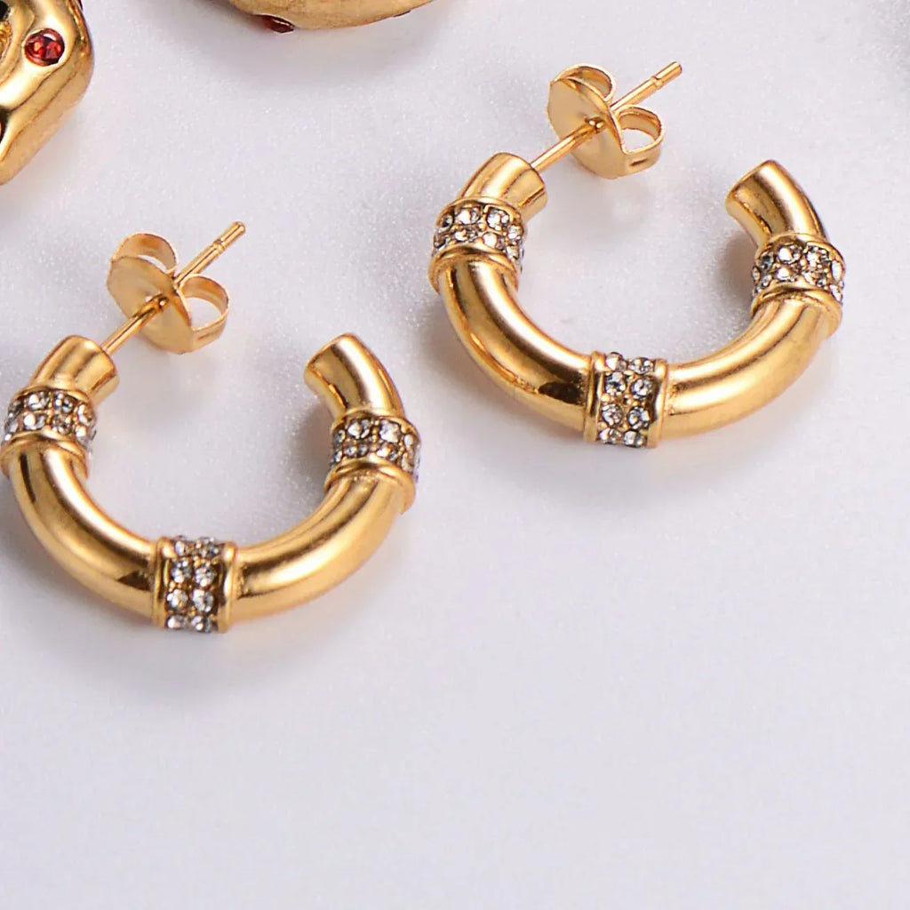 Water Drop Round Crescent Hollow Stainless Steel Earrings - Viexta